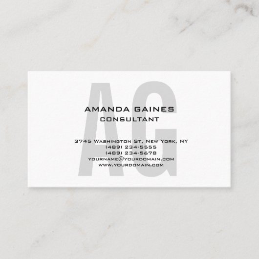 Einzigartiges klassisches Grau-Monogramm weiß Visitenkarte (Vorderseite)