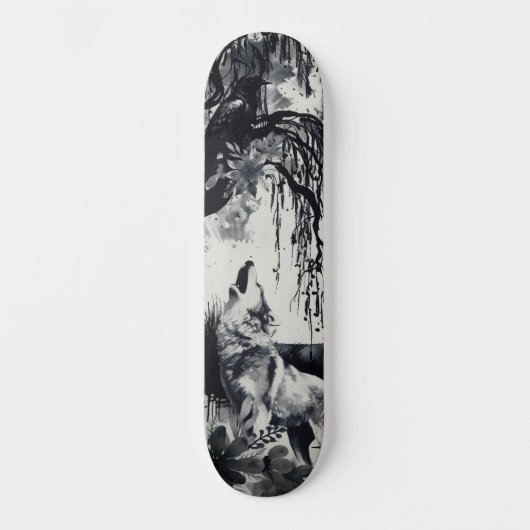Einzigartiges Kunstdesign Majestic Raven Moon & Wo Skateboard (Vorderseite)