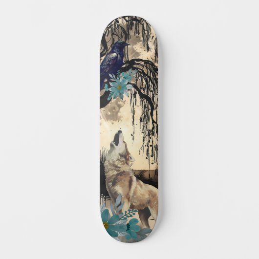 Einzigartiges Kunstdesign Majestic Raven Moon & Wo Skateboard (Vorderseite)