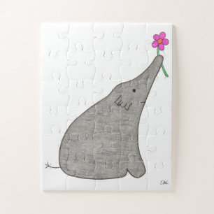 Einzigartiges Kunstpuzzle - Elefant mit Blume #1 Puzzle