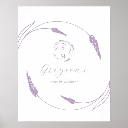 Einzigartiges Lavendel-Wedding-Zeichen und Keepake Poster (Vorne)