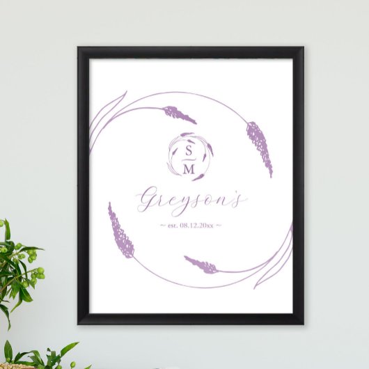 Einzigartiges Lavendel-Wedding-Zeichen und Keepake Poster