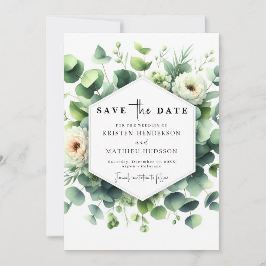 Einzigartiges Leaf Eucalyptus Digital Wedding Save The Date (Vorderseite)
