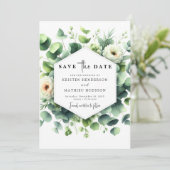 Einzigartiges Leaf Eucalyptus Digital Wedding Save The Date (Stehend Vorderseite)