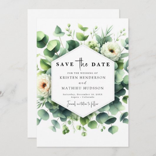 Einzigartiges Leaf Eucalyptus Digital Wedding Save The Date (Vorne/Hinten)