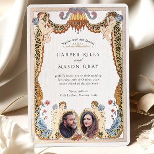 Einzigartiges Leopard Print Cherub Foto Hochzeit Einladung