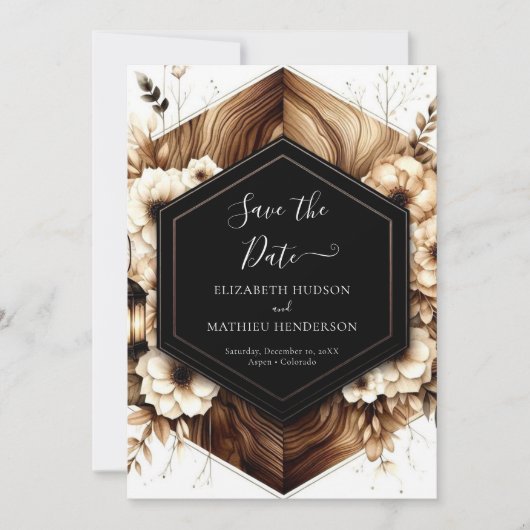 Einzigartiges Licht rustikale Hochzeit Save The Date (Vorderseite)