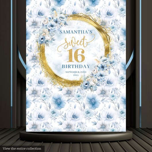 Einzigartiges Light Blue 16 . Geburtstag Gold Glit Wandteppich