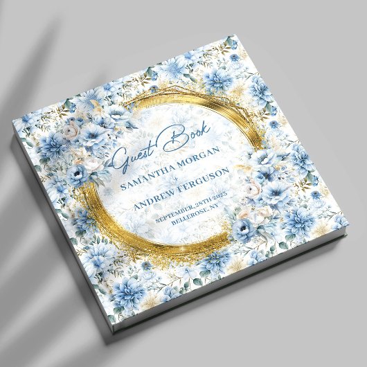 Einzigartiges Light Blue Gold Glitzer Wedding Gues Gästebuch