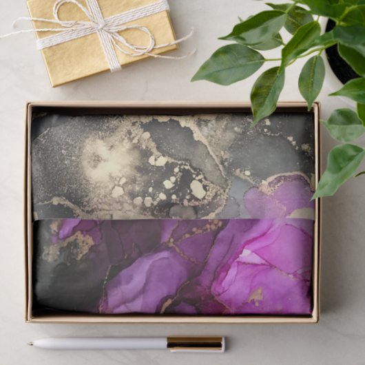 Einzigartiges Lila Schwarzes Gold Abstrakt Seidenpapier (Geschenk)