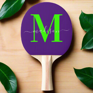 Einzigartiges Lila und feines Neon Green Initial M Tischtennis Schläger
