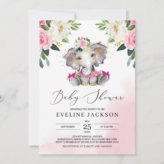 Einzigartiges Mädchen Tutu Ballerina Elefant Boho Einladung (Vorderseite)