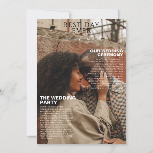 Einzigartiges Magazin Details Timeline Foto Hochze Einladung (Vorderseite)