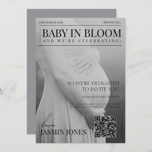 Einzigartiges Magazin Style Editorial Foto Baby Du Einladung (Vorne/Hinten)