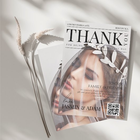 Einzigartiges Magazine Style Editorial Foto Hochze Dankeskarte