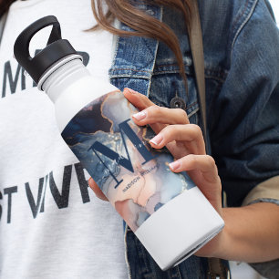 Einzigartiges Marmor mit Aquarellfarben Rosa Blau  Edelstahlflasche