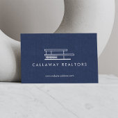 Einzigartiges Modern Zuhause-Logo auf Navy Linen R Visitenkarte