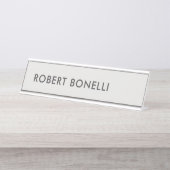 Einzigartiges, modernes Platingrau Minimalistisch Schreibtischnamensplakette (Vorderseite )