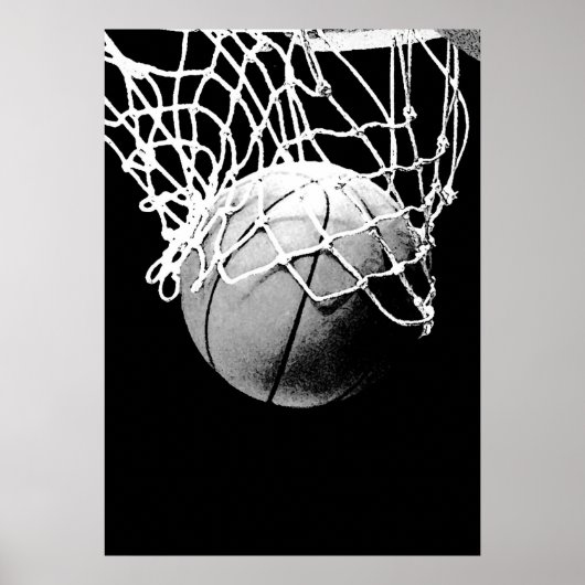 Einzigartiges, modernes Schwarz-weißes Basketball  Poster (Vorne)