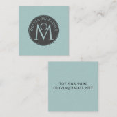 Einzigartiges Monogramm Blau Quadratische Visitenkarte (Vorne/Hinten)