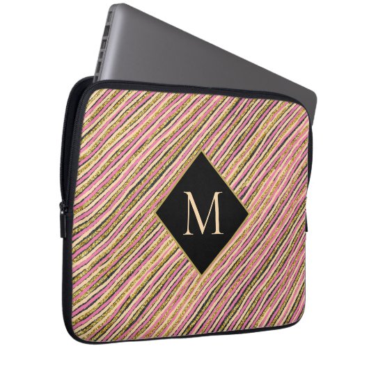 Einzigartiges Monogramm für Glitzer-Streifen Laptopschutzhülle (Vorne Rechts)
