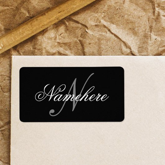 Einzigartiges Monogramm für Personalisierte Schwar Adressaufkleber