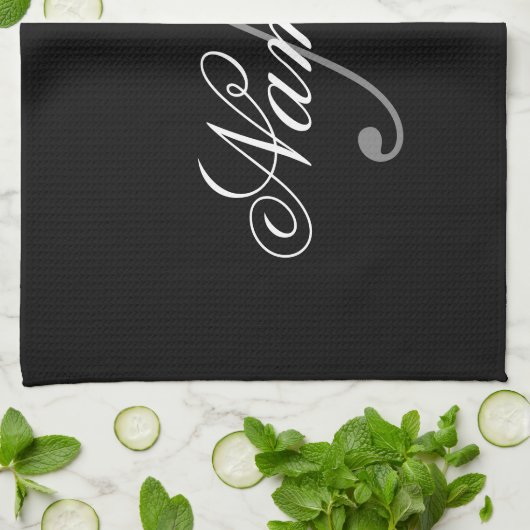 Einzigartiges Monogramm für Personalisierte Schwar Geschirrtuch (Gefaltet)