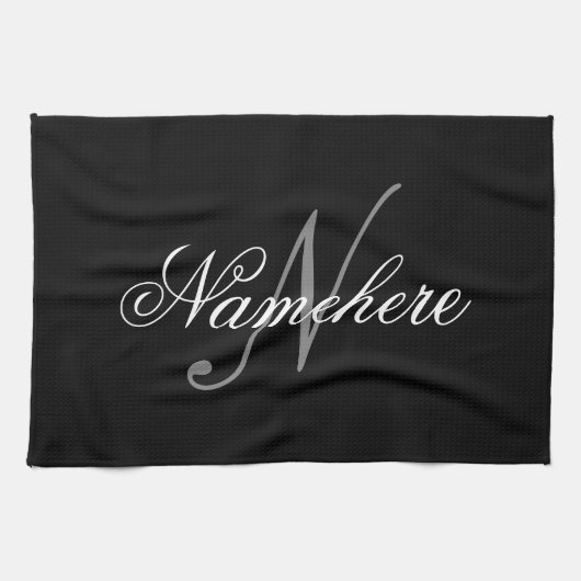 Einzigartiges Monogramm für Personalisierte Schwar Geschirrtuch (Horizontal)