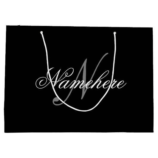 Einzigartiges Monogramm für Personalisierte Schwar Große Geschenktüte (Rückseite)