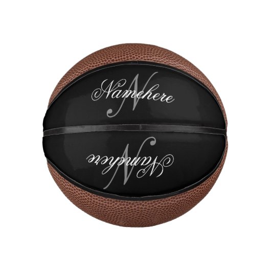 Einzigartiges Monogramm für Personalisierte Schwar Mini Basketball (Vorderseite)