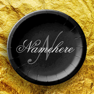 Einzigartiges Monogramm für Personalisierte Schwar Pappteller
