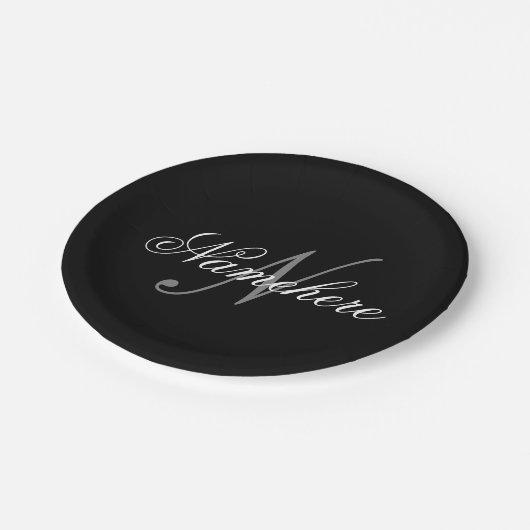 Einzigartiges Monogramm für Personalisierte Schwar Pappteller (Schrägansicht)