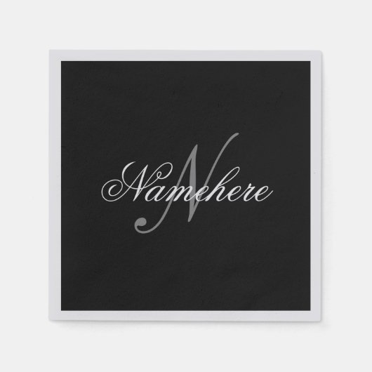 Einzigartiges Monogramm für Personalisierte Schwar Serviette (Vorderseite)