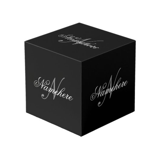 Einzigartiges Monogramm für Personalisierte Schwar Würfel (Vorderseite Schrägansicht)