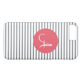 Einzigartiges Monogramm Schwarz-weiß rosa Streifen Case-Mate iPhone Hülle (Rückseite (Horizontal))