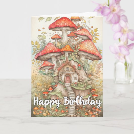 Einzigartiges Mushroom Forest Village Illustration Karte (Orchidee)