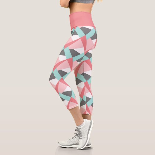 Einzigartiges Muster korallenrosa Minzgrün Capri Leggings (Links)
