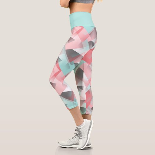 Einzigartiges Muster korallenrosa Minzgrün Capri Leggings (Links)