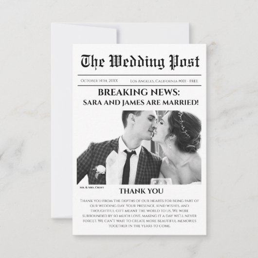 Einzigartiges Newspaper Foto Hochzeit Dankeschön K Dankeskarte (Vorderseite)
