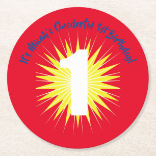 Einzigartiges Niedliches farbiges 1. Geburtstag Pa Runder Pappuntersetzer