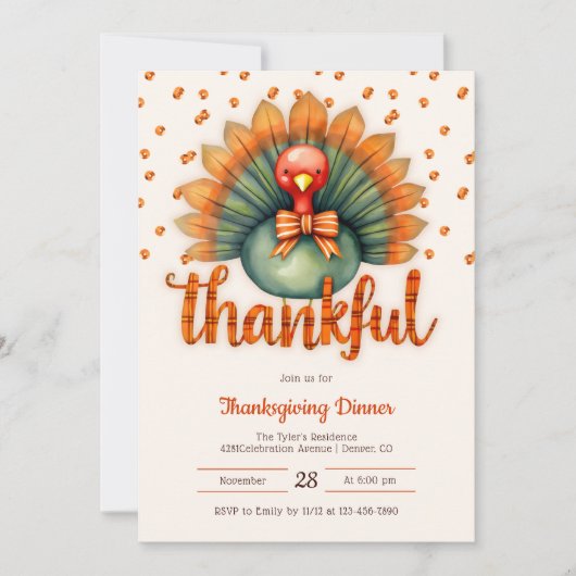 Einzigartiges Niedliches Türkei Erntedank Dinner Einladung (Vorderseite)