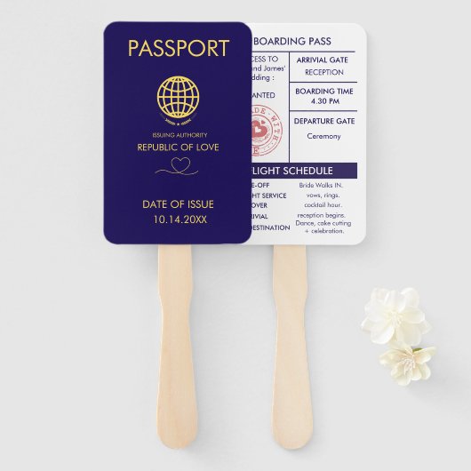 Einzigartiges Passport-Programm für Blaue Hochzeit Fächer (Vorne und Hinten)