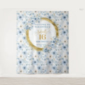 Einzigartiges Pastel Blue 16 . Geburtstag Gold Gli Wandteppich (Vorderseite)