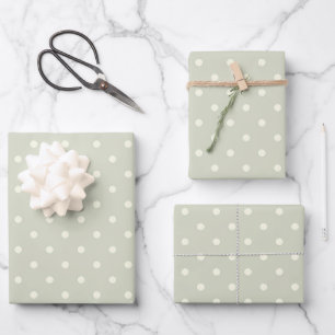 Einzigartiges Pastel-Grau-Beige und weißes Polka-D Geschenkpapier Set