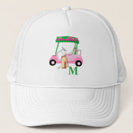 Einzigartiges Pink Golf Cart Clubs Monogram Truckerkappe