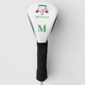 Einzigartiges Pink Green Golf Cart Monogramm Headcover (Vorderseite)