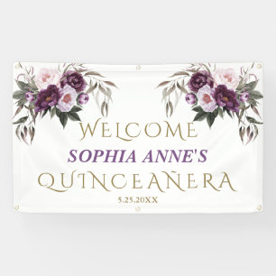 Einzigartiges Pink Lila Flora Quinceañera Begrüßun Banner