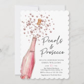 Einzigartiges Pink Pearls und Prosecco Brautparty Einladung (Vorderseite)