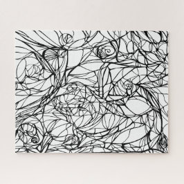 einzigartiges PUZZLE handgezeichnete Linienkunst, 