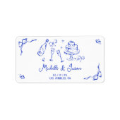 Einzigartiges Quirky Hand Drawn Blue French Bow Fo Adressaufkleber (Vorne)